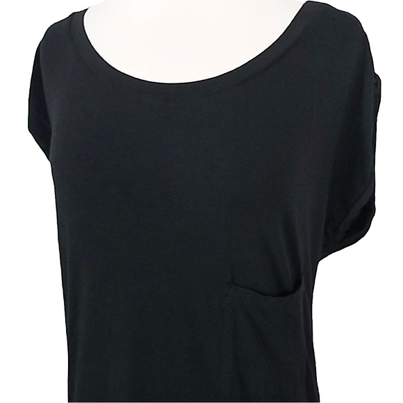 Splendid size medium thin solid black short sleeve midi dress, scoop neck, EUC - Picture 2 of 16